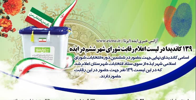 لیست کاندیدای ششمین دوره شورای اسلامی شهر ایذه